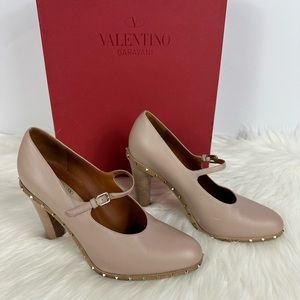 Valentino Mary Jane Nude Studded Heels